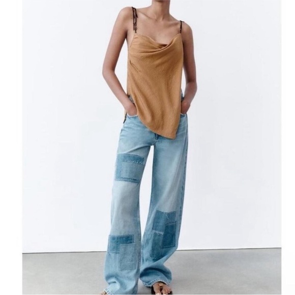 Zara Asymmetrical Gold Wrap Top With Beaded Straps Sz XS NWT - Picture 1 of 9